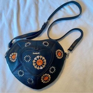 Desigual heart shaped crossbody bag with flower embroidery